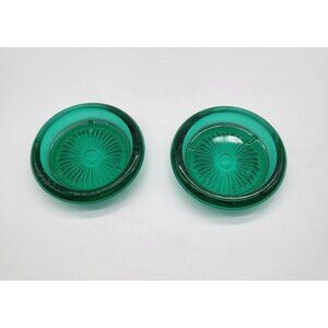 Vintage Small Emerald Green Glass Finger Nut Dish Starburst Design Lot of 2